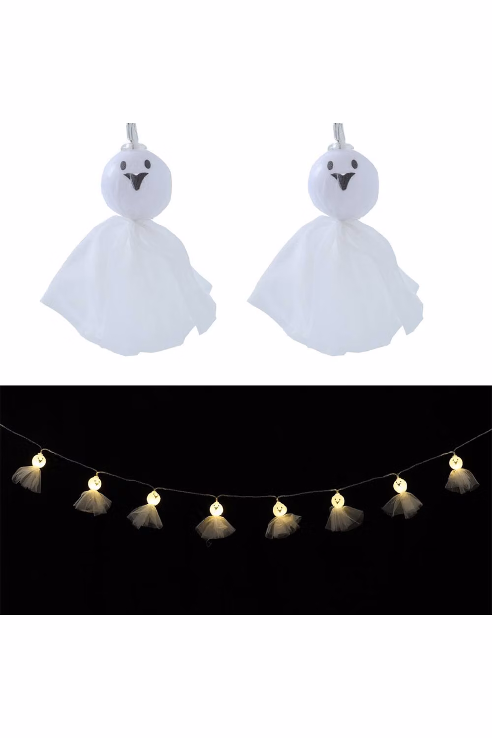 H&O Direct 3m Halloween LED String Lights with 20 Warm White Ghost Faces – 3