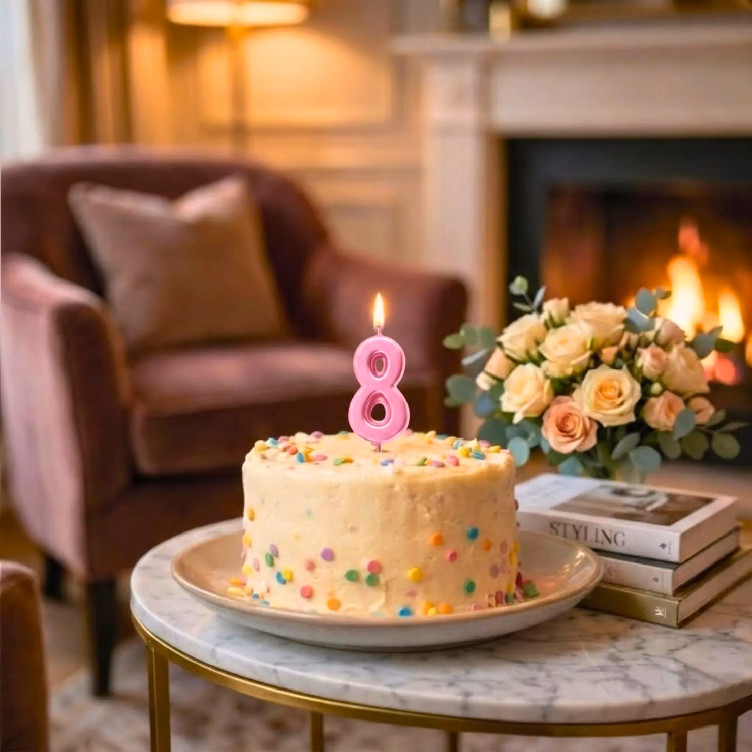 Shatchi Pink Number 8 Birthday Cake Topper Candle – 6