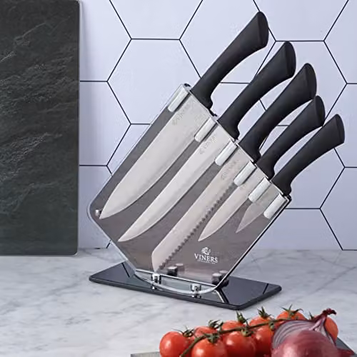 Viners 6 Piece Stainless Steel Knife Set with Block in Black featuring Soft Touch Handles – 2