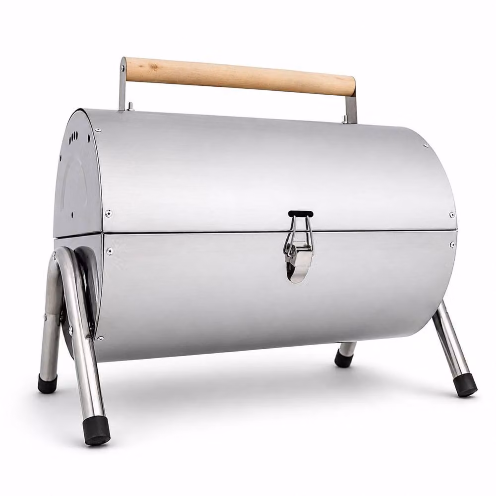 Oypla Portable Stainless Steel Table Top Barrel BBQ in Silver – 2