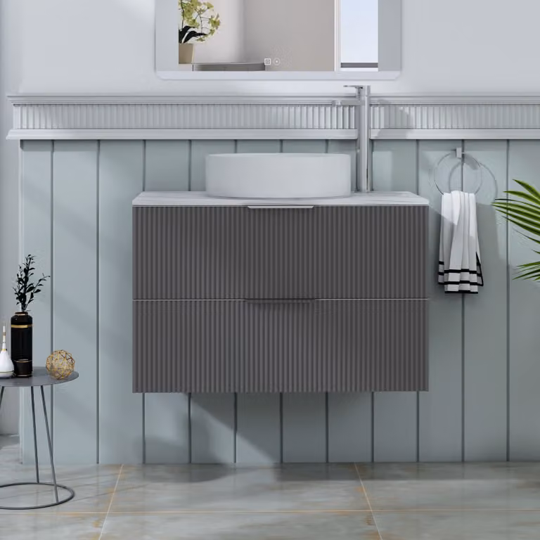 Royal Bathrooms Evora 800mm Wall Hung Vanity Unit in Graphite Grey with Carrara White Worktop