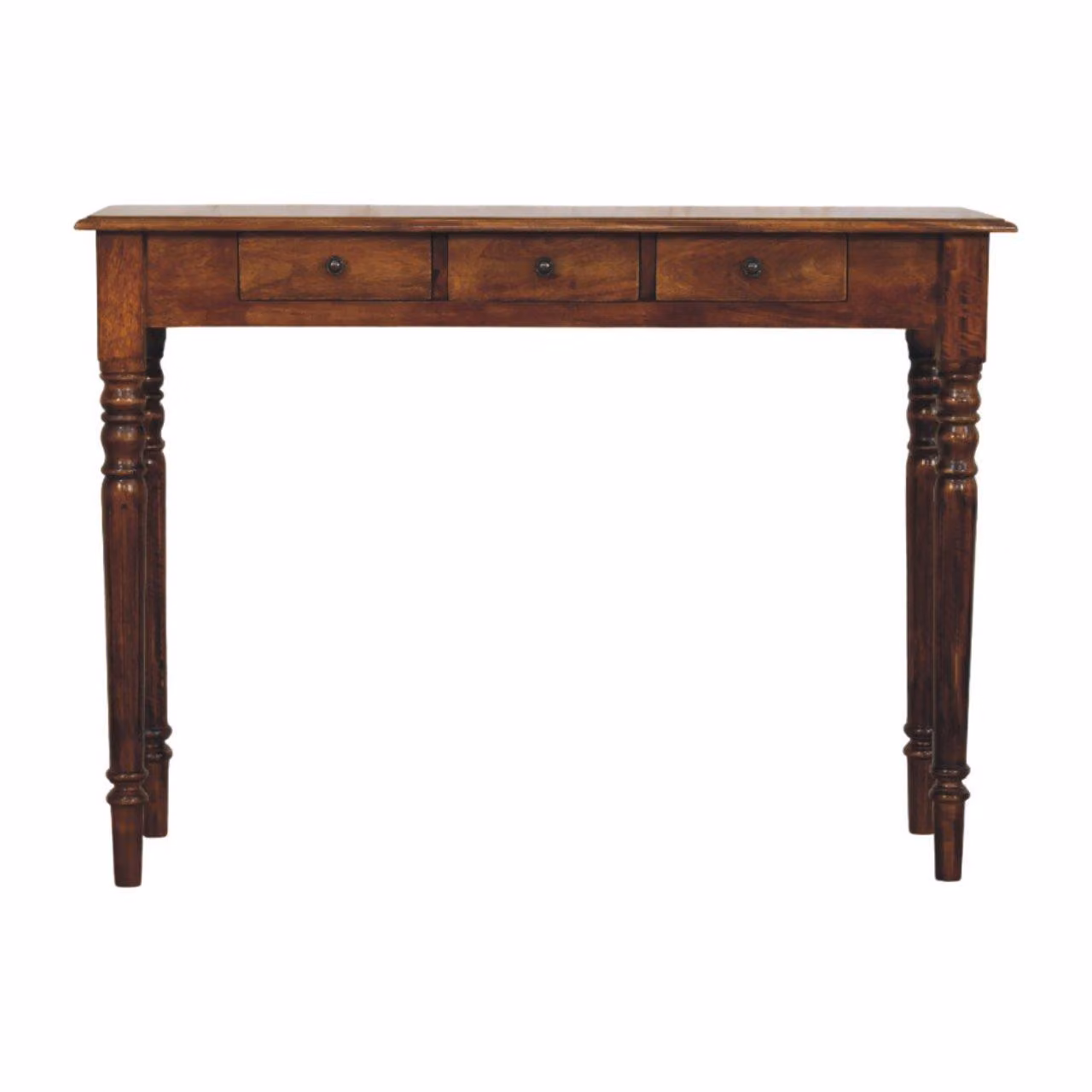 Aosom UK Solid Mango Wood 3-Drawer Console Table with Turned Legs in Brown, W/D/H: 110 x 35 x 80 cm – 2