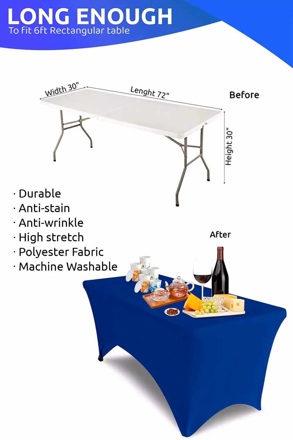 Neel Blue Elastic Spandex Rectangular Patio Tablecloth in Blue – 2