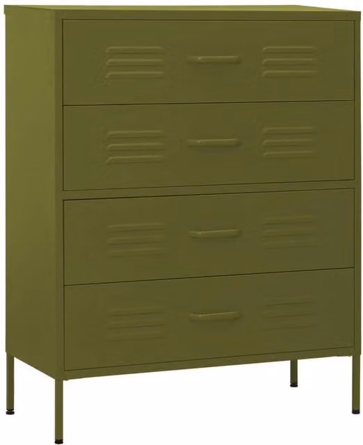 Berkfield Home Industrial Metal Chest of Drawers in Olive Green, W/D/H: 80 x 35 x 101.5 cm