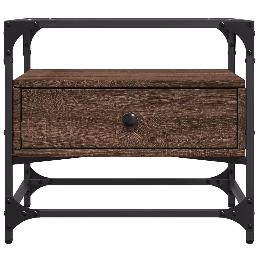 Berkfield Home Brown Oak Coffee Table with Glass Top and Steel Frame, W/D/H: 50 x 50 x 45 cm – 4