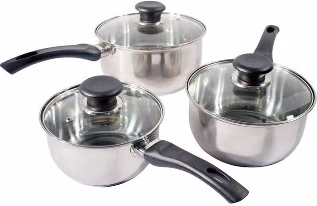 Pawnora 3 Piece Stainless Steel Saucepan Set with Lids in Silver