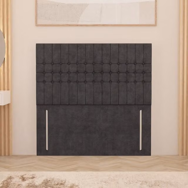 Somnior Beds Ltd Lexington Floor Standing Upholstered Headboard in Grey Plush Velvet with Geometric Design