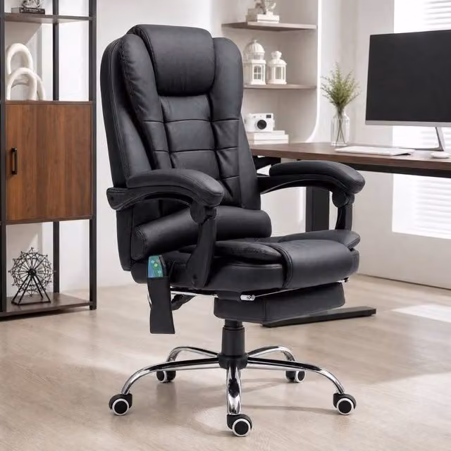 STILVORA Black Synthetic Leather Executive Office Chair with Footrest and Headrest