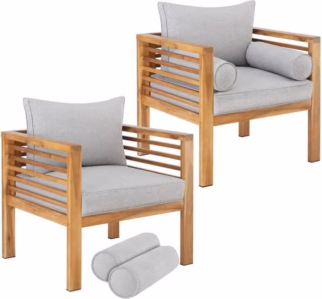 tectake Boka 2 Seater Garden Chair in Brown Lacquered Acacia Wood