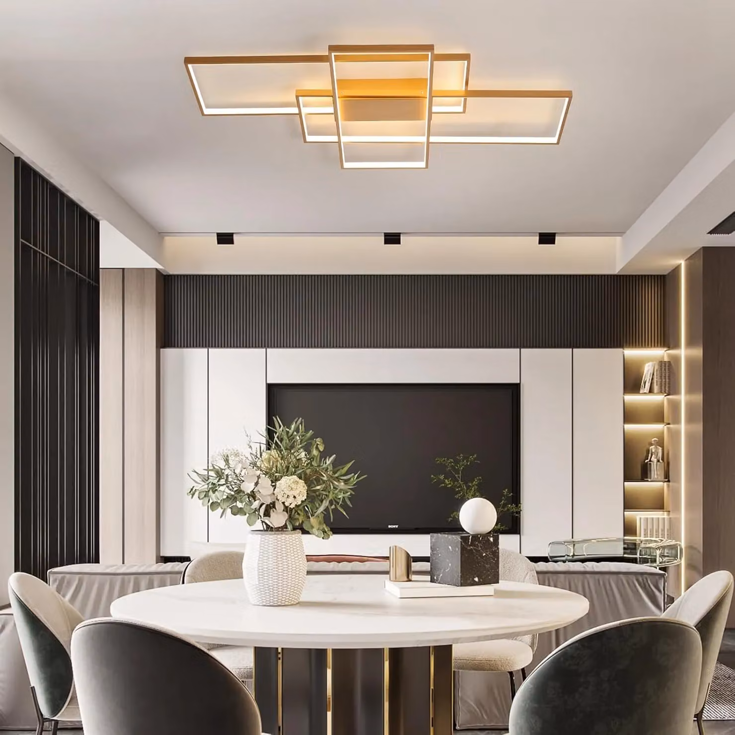 Garwarm Dimmable LED Square Ceiling Light in Gold/Brass with Remote Control, 70W Modern Acrylic and Metal Fixture – 4