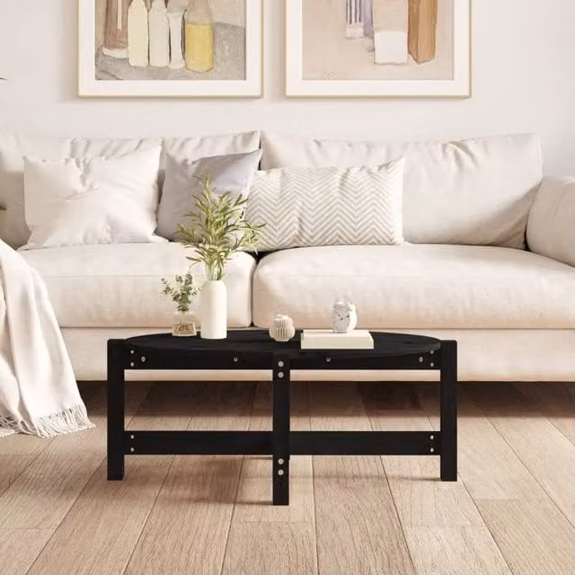 Berkfield Home Beautiful Coffee Table in Black Solid Pine, W/D/H: 87 x 48 x 35 cm