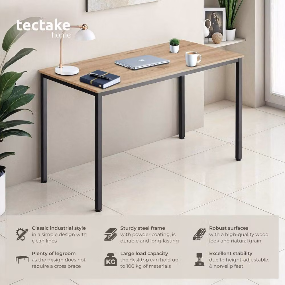 tectake Vanport Writing Desk in Light Oak with Height-Adjustable Feet – 2