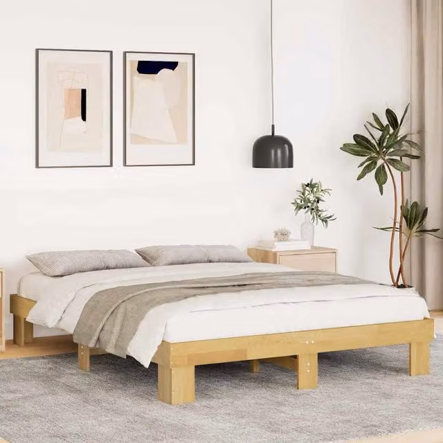 Berkfield Home Solid Wood Oak Bed Frame in Brown, W/D/H: 140 x 190 cm – 1