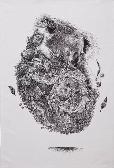 Maxwell & Williams Marini Ferlazzo Koala Cotton Tea Towel in Black and White