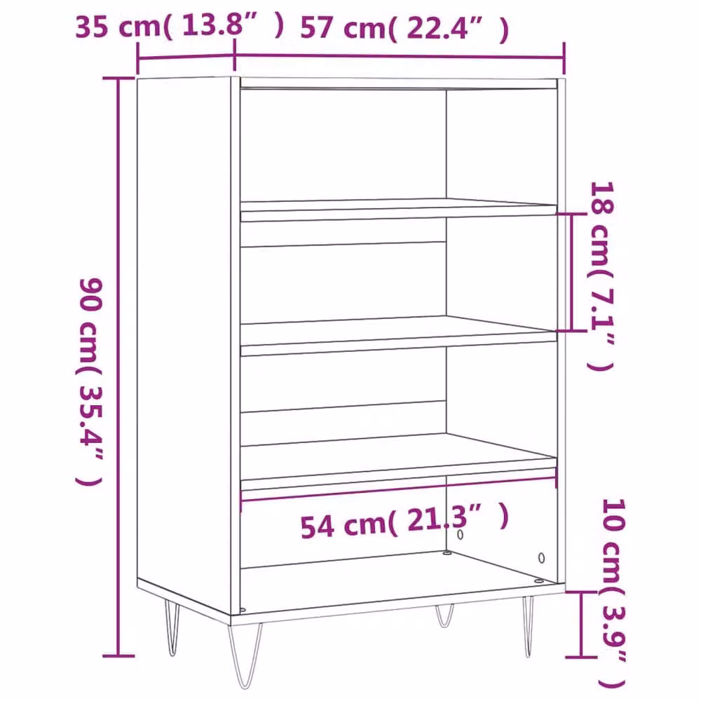 Berkfield Home Black Modern Highboard W/D/H: 57 x 35 x 90 cm – 6