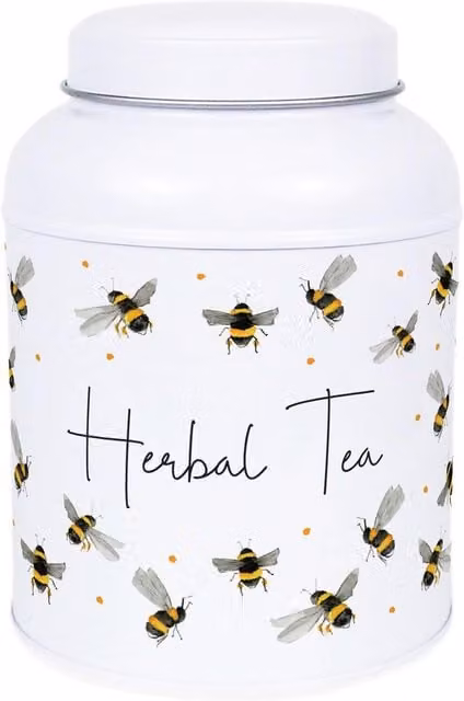 Purely Home Scattered Bees Decaf Canister White Metal Kitchen Storage Tin with Small Dome Lid
