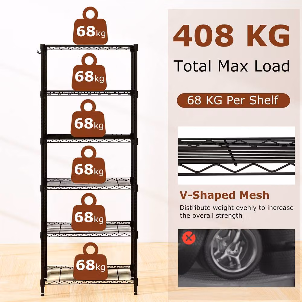 Costway 6-Tier Adjustable Metal Wire Shelving Unit in Matt Black – 5