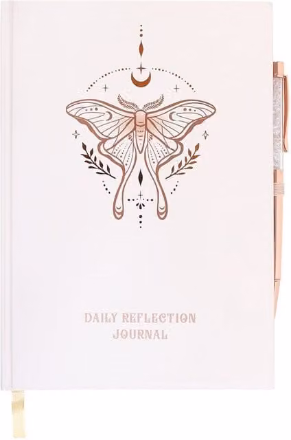 Kingsbury Gifts Luna Moth Daily Reflection Notebook, A5 Hardcover Journal in White