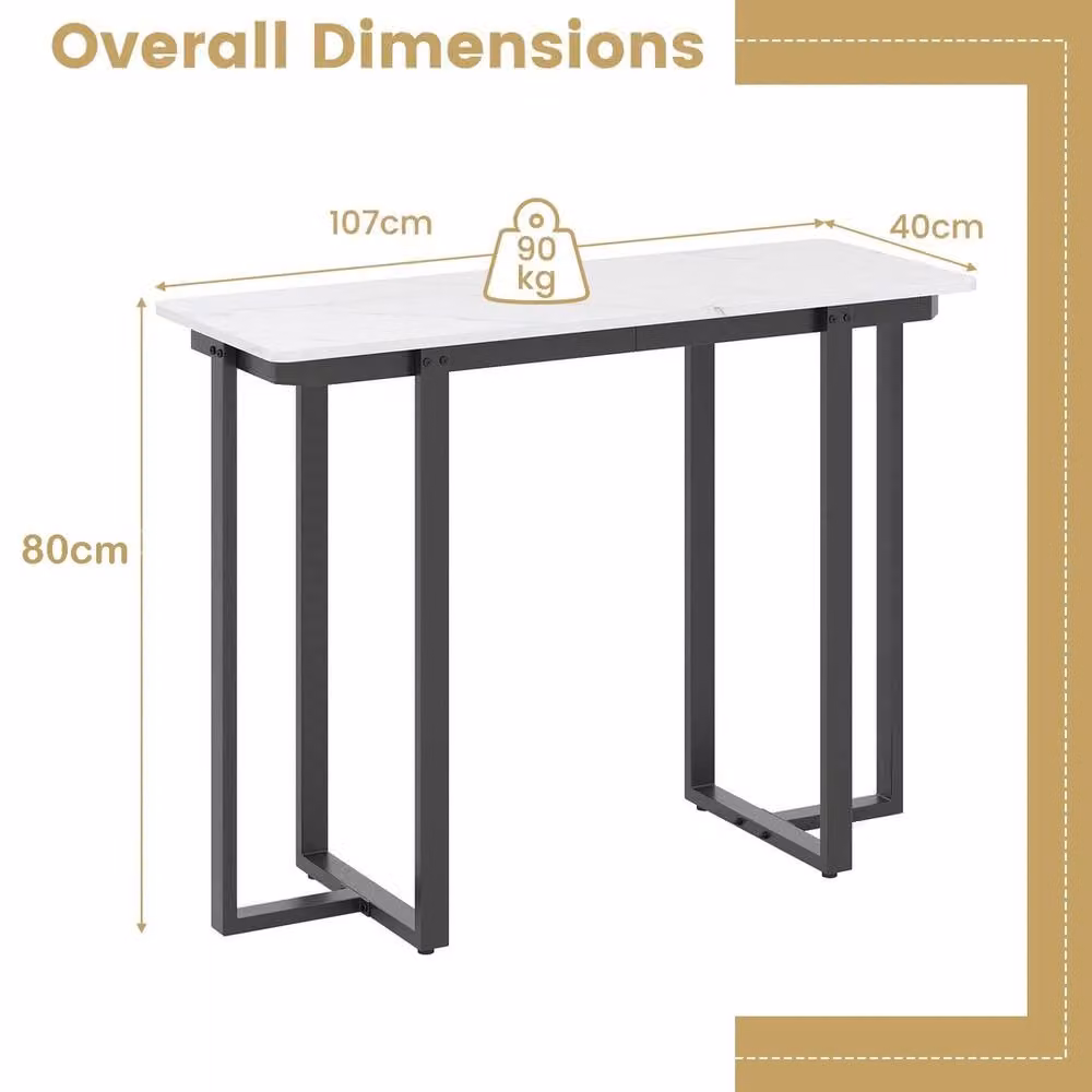 VOGREX Modern Faux Marble Entryway Console Table in White, Black and Multicolour, W/D/H: 80.0 x 107.0 cm – 2