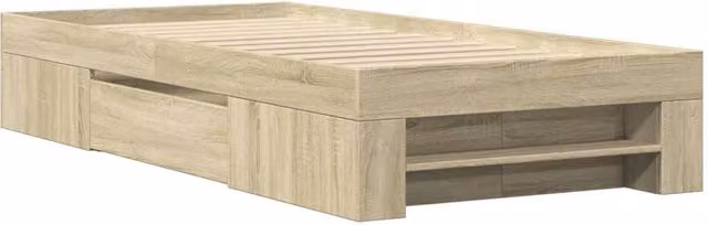 Berkfield Home Durable Single Bed Frame with Drawers in Sonoma Oak and Beige, W/D/H: 90 x 190 cm