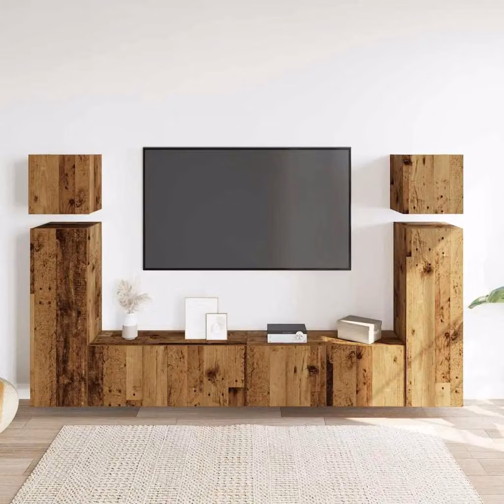 Berkfield Home 8 Piece Wall-Mounted Classic TV Cabinet Set in Brown Matt Engineered Wood – 2