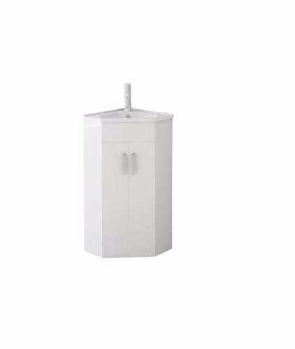 VeeBath White High Gloss Corner Bathroom Vanity Unit with Soft Close Double Doors W/D/H: 55 x 50 x 39.5 cm – 1