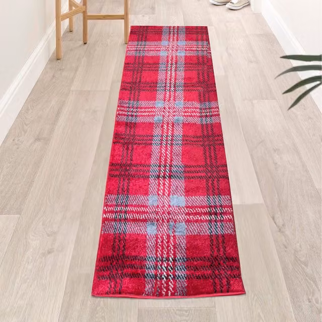 Home Republic Classic Red Checked Non Slip Runner Rug, Length: 150 cm