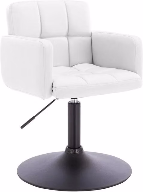 FORGEVIO White Faux Leather Dressing Table Chair with Metal Frame and Soft Cylindrical Seat