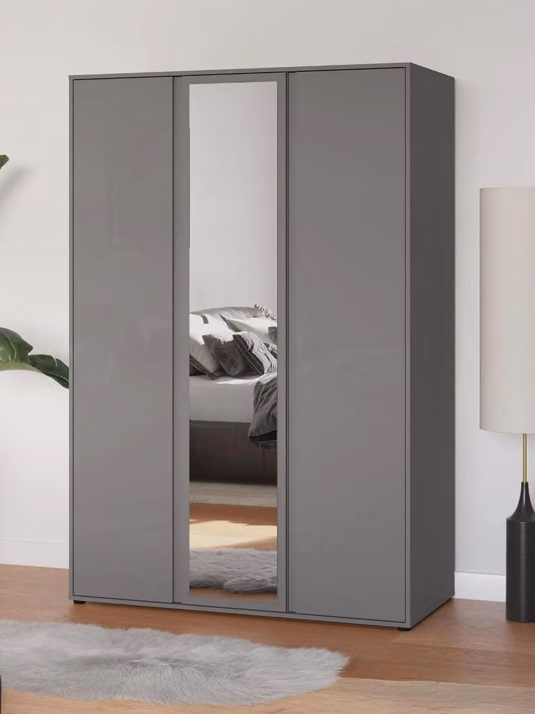 Very Home Grey Glossy Modern 3 Door Mirrored Wardrobe H 193.7 x W 129.6 x D 60.2 cm