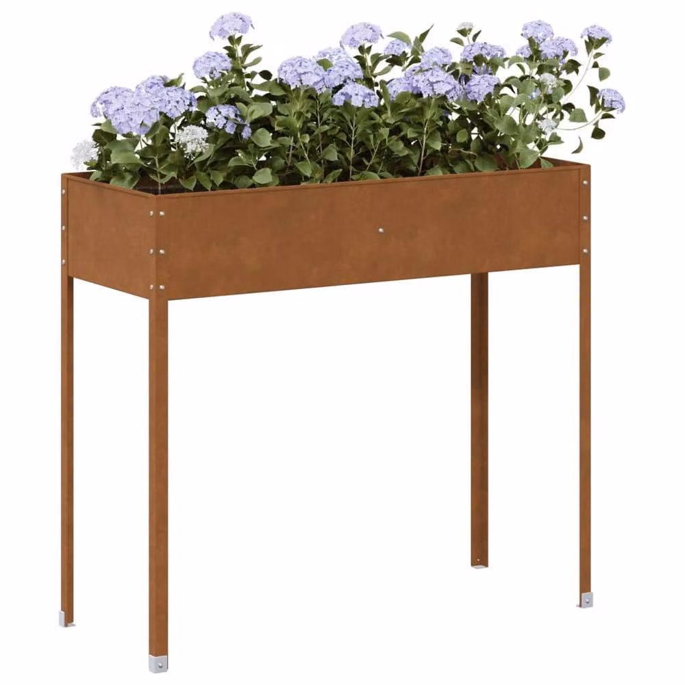 Berkfield Home Decorative Garden Planter in Brown Weathering Steel, W/D/H: 100.5 x 40.5 x 90 cm – 2