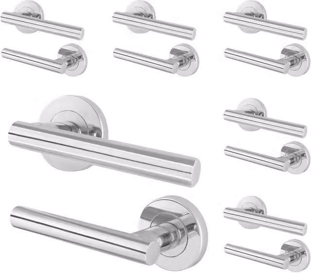 AFIT Olvera Range Chrome T-Bar Door Handles with Round Rose, Silver, Pack of 6 – 1