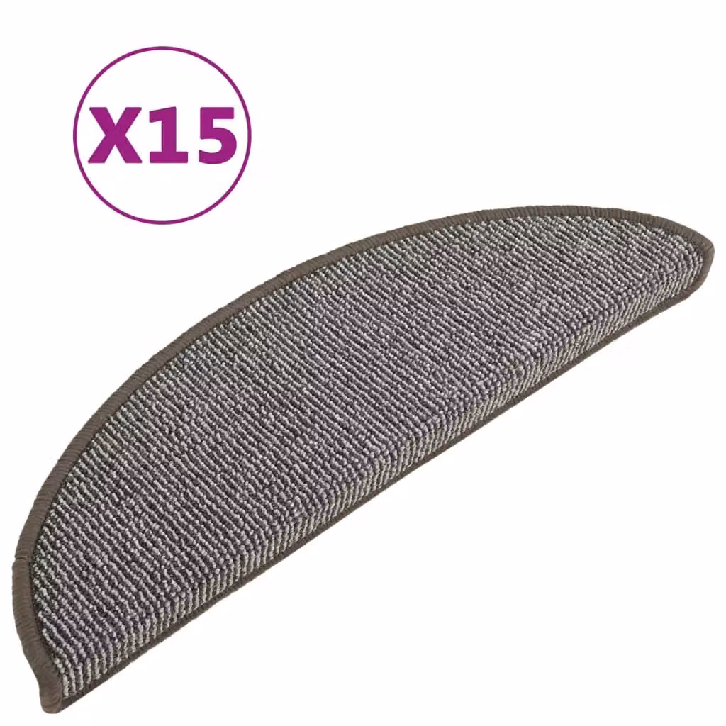 Berkfield Home Self-Adhesive Carpet Stair Treads, 15 Pieces, Grey, W: 56 cm, D: 17 cm, H: 3 cm – 2