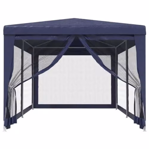 vidaXL Party Tent in Blue with 6 Mesh Sidewalls, W: 6 m, D: 3 m, H: 2.58 m – 3