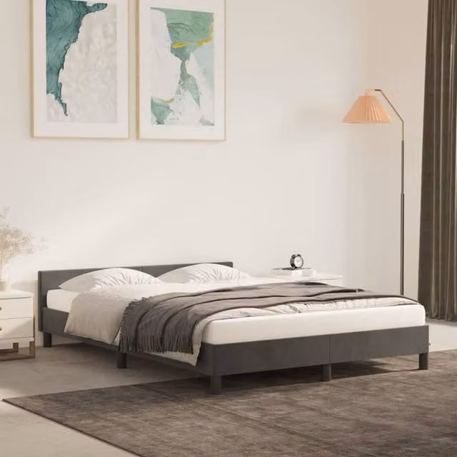 Berkfield Home Super King Velvet Upholstered Bed Frame with Headboard in Dark Grey, 180 x 200 cm