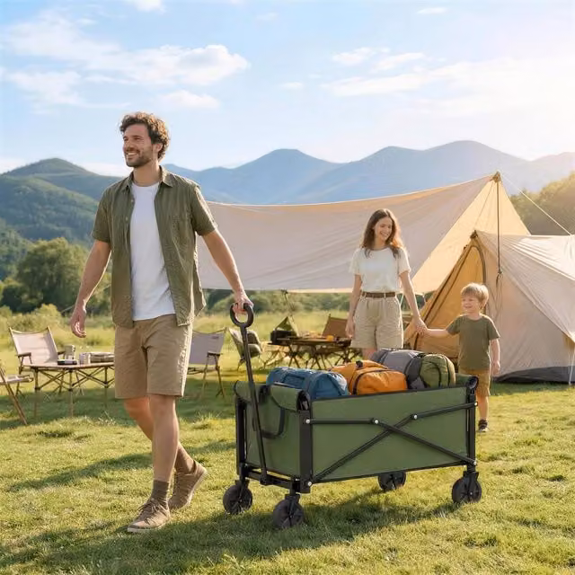 OUTSUNNY 81L Festival Folding Garden Trolley Cart in Green – 1