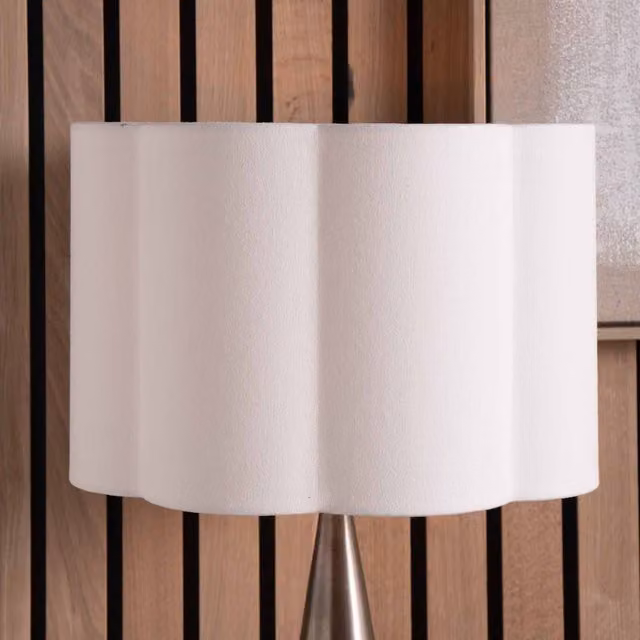 Ruma White Handloom Scalloped Cylinder Fabric Table Lamp Shade, Diameter: 45.72 cm
