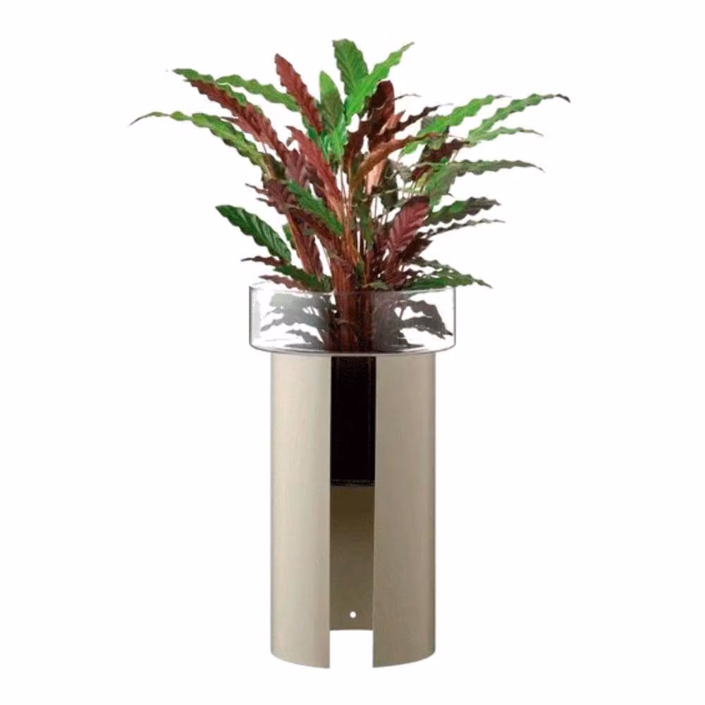 LSA Terrazza Planter in Clear and Grey Glass and Steel, Height: 60 cm – 2
