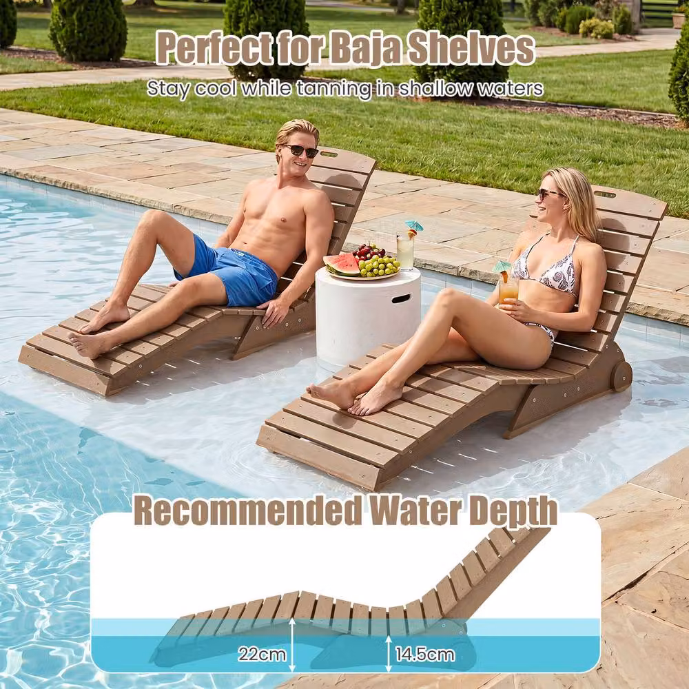 Costway Brown HDPE In-Pool Lounge Chair with Wheels and 205kg Capacity – 4