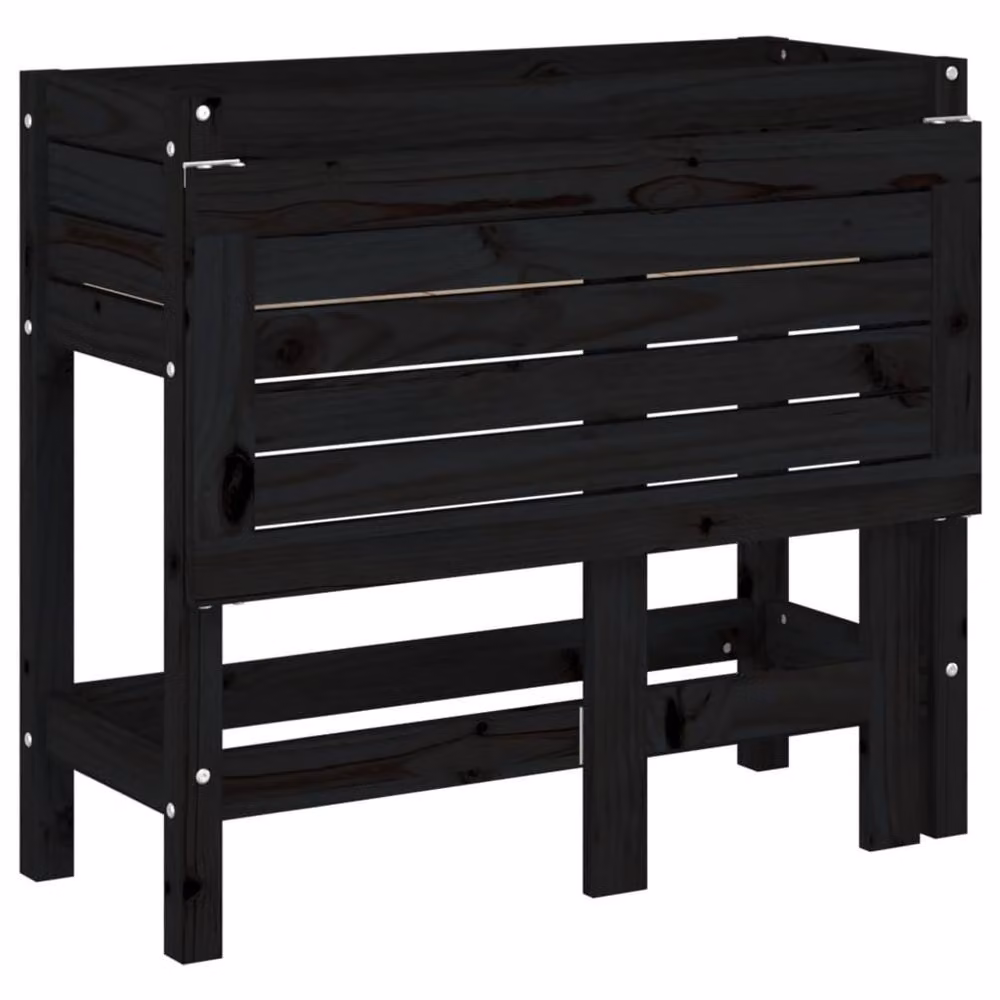 Berkfield Home Rustic Black Solid Wood Pine Garden Planter with Folding Tabletop – 8