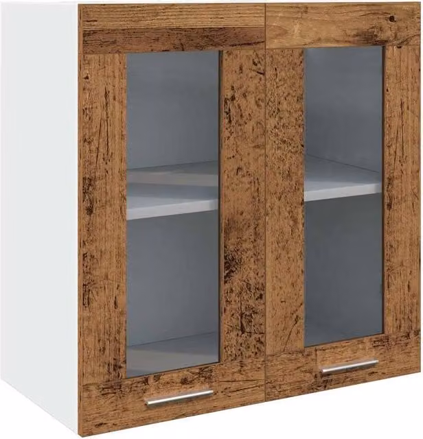 Berkfield Home Rustic Kitchen Wall Cabinet with Glass Doors in Brown, W: 60 cm, D: 31 cm, H: 60 cm – 1