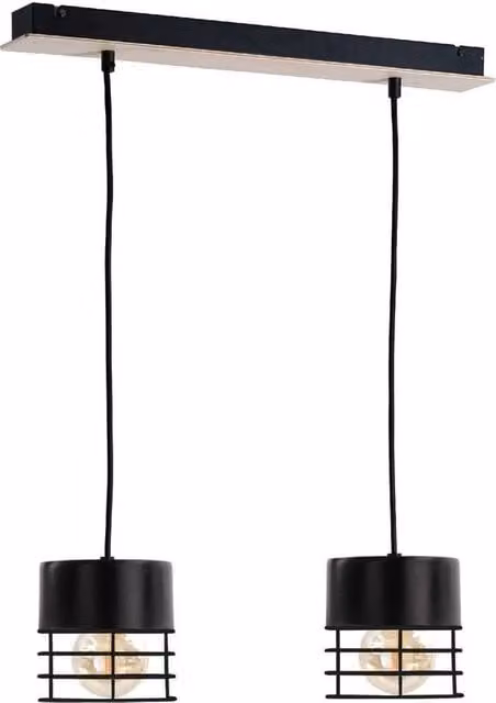 Netlighting Casa Bar Pendant Ceiling Light in Black and Wood, 50 cm, 2x E27