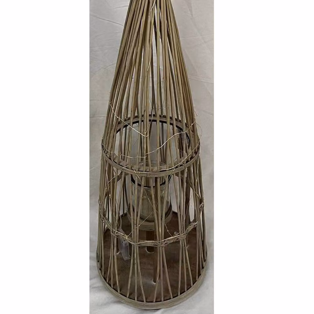 Lemon Pavilion Furniture and Decor Medium Conical Lantern with Glass Holder and LED Light, Brown, W/D/H: 30 x 30 x 110 cm – 2