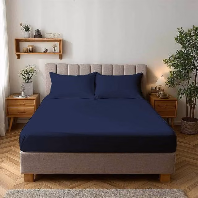 Snug City Small Single Navy Blue Microfibre Soft Touch Plain Dyed Fitted Sheet with 25cm Skirt – 1