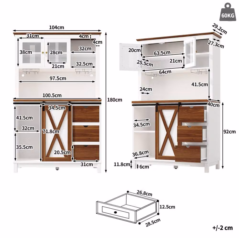 STILVORA Modern Tall Kitchen Cabinet with Integrated LED Lighting and White Sliding Glass Doors – 4