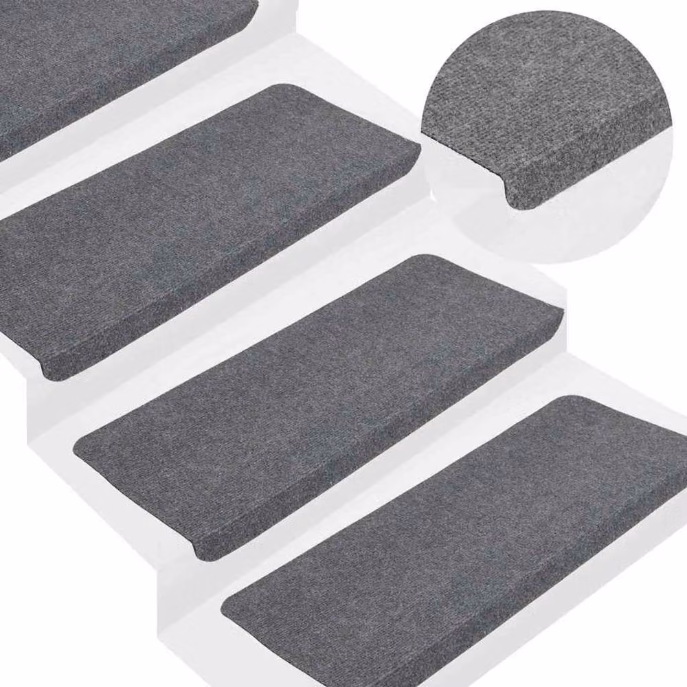 Berkfield Home Self-adhesive Stair Mats, 15 Pieces, Grey, W: 65 cm, D: 24.5 cm, H: 3.5 cm – 2