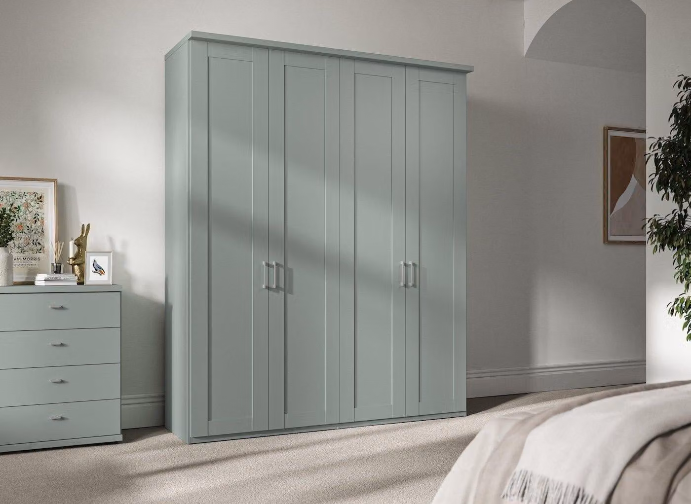 Wiemann Dover 4-Door Wardrobe in Green with Soft-Close Hinged Doors
