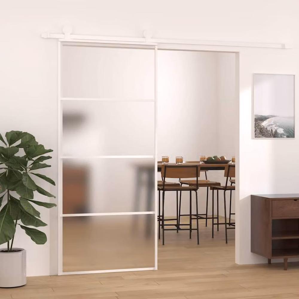 Berkfield Home Modern Sliding Door in White Aluminium with Frosted ESG Glass, W: 90 cm, H: 205 cm – 2