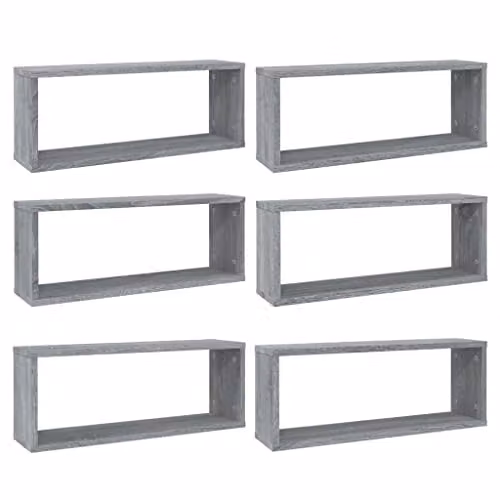 vidaXL 6-Piece Wall Mounted Cube Shelves in Grey Sonoma, W/D/H: 60 x 23 x 15 cm – 1