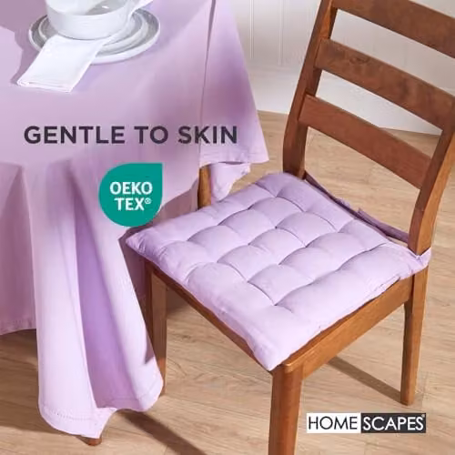 Homescapes Set of 4 Quilted Cotton Seat Pads in Purple/Pink, W/D/H: 40 x 40 x 6.5 cm – 3