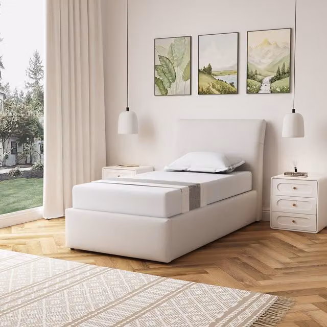 Artemis Home Bethany Upholstered Single Ottoman Bed Frame in Beige, W/D/H: 90 x 190 cm